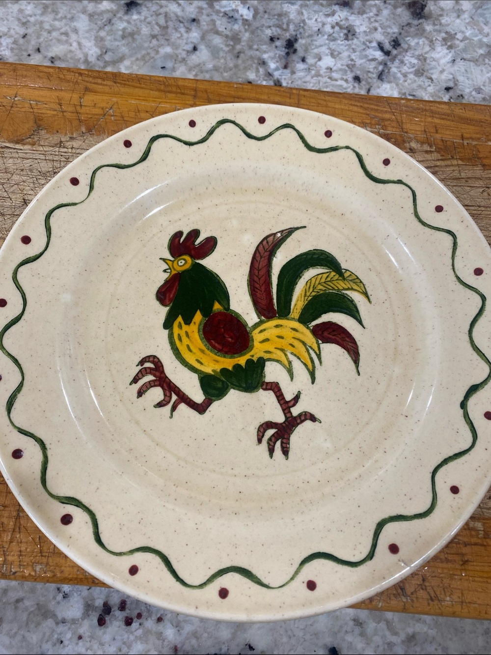 Poppy Trail Hand-Painted Rooster pottery plate by California provincial